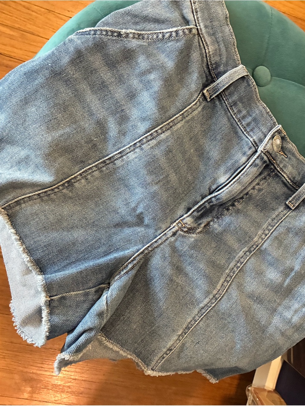 Maurices Light Blue High-Waist Denim Shorts with Frayed Hem